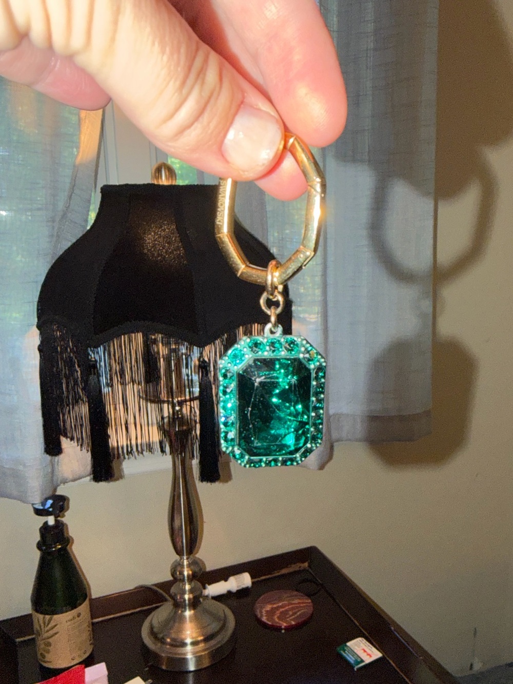 Swarovski Emerald Green Crystal Gold Tone Keychain Bag Charm